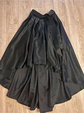 Gracia Black Satin High-Low Skirt with Waist Tie